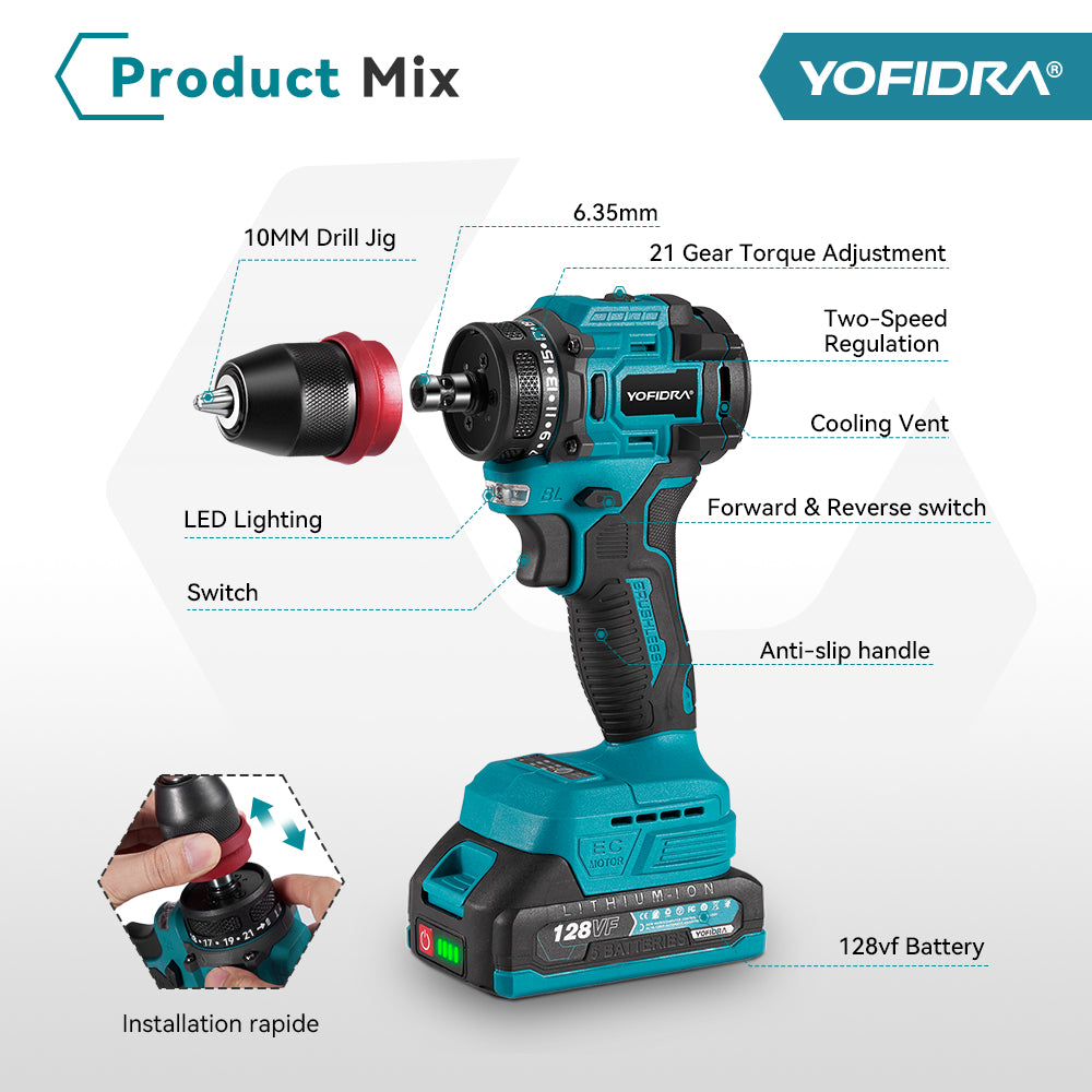 YOFIDRA IN Brushless Cordless Screwdriver/Impact Drill Compatibl