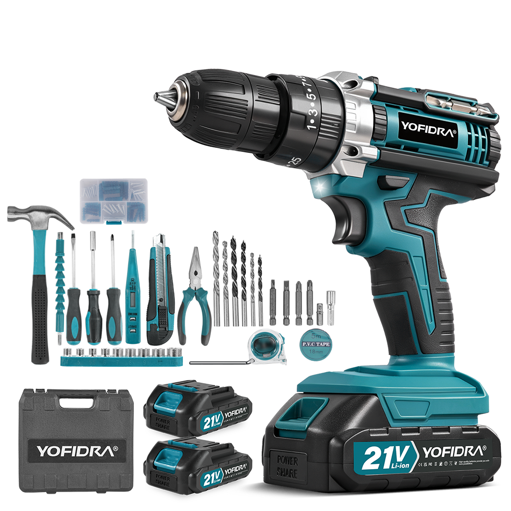 YOFIDRA 25+3 Torque 3-in-1 Cordless Drill Driver Set (32/53 Pcs) - Compatible with Makita 18V Battery