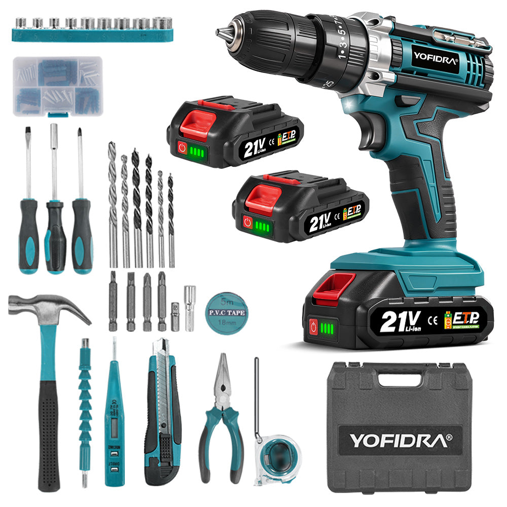 YOFIDRA 25+3 Torque 3-in-1 Cordless Drill Driver Set (32/53 Pcs) - Compatible with Makita 18V Battery