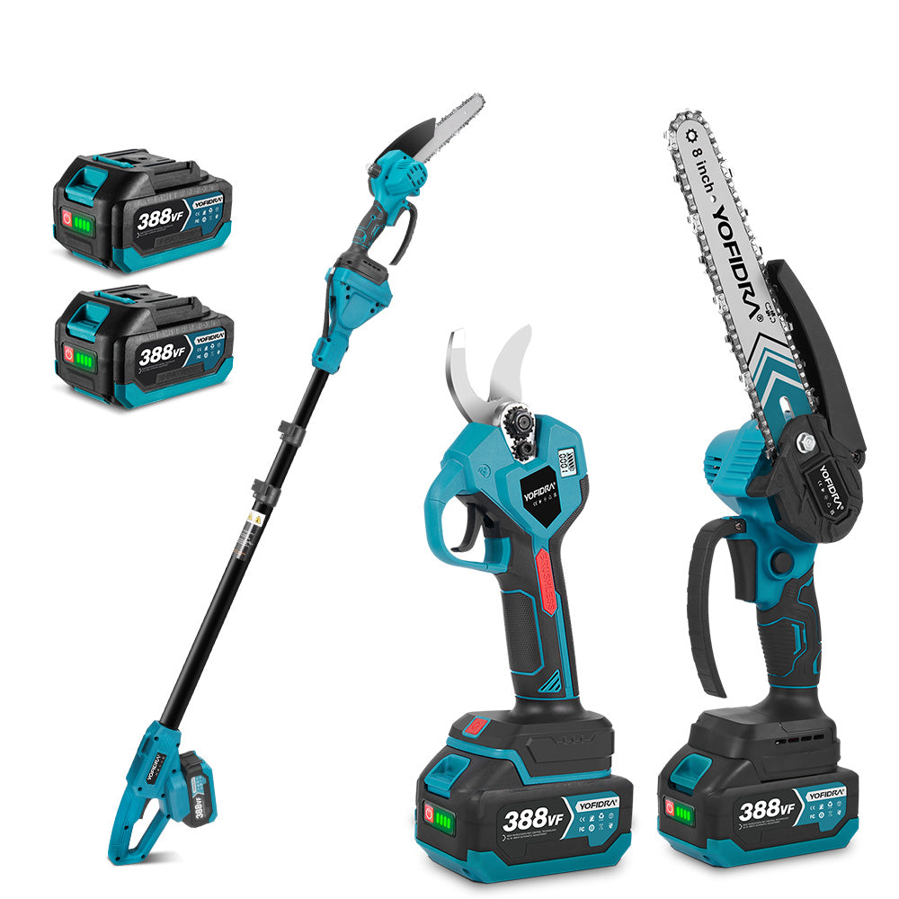 YOFIDRA 8" Brushless Chainsaw + 32mm Pruner Set, Telescoping Pole, for Makita 18V-21V Batteries