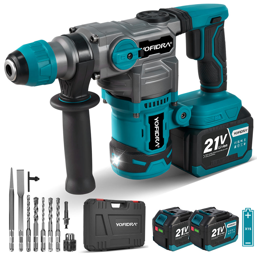 YOFIDRA 26mm Brushless Rotary Hammer 2 Modes SDS Square Chuck, Infinite Speed & Forward/Reverse, High Bright LED, Body Shock Absorption - Compatible with Makita 18V Battery