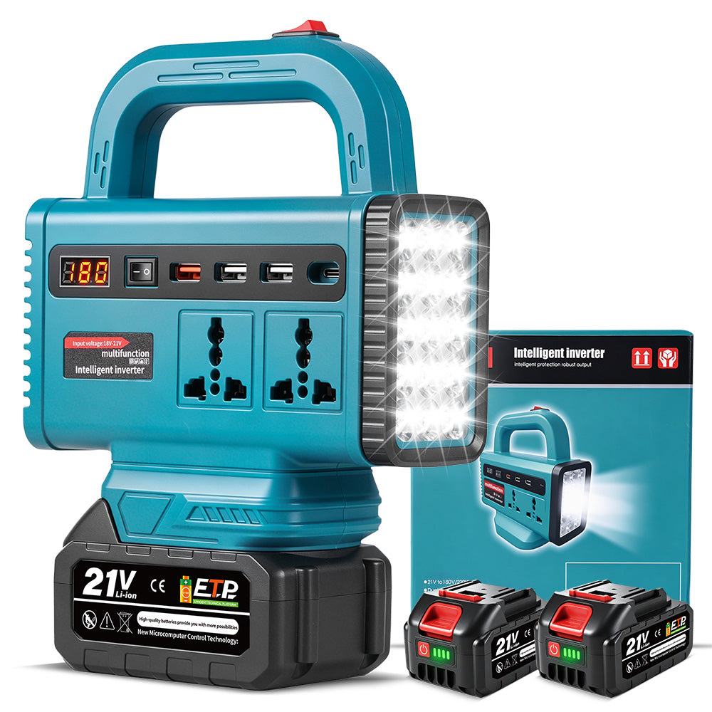 YOFIDRA 150W Portable Power Inverter with LED Light & Handle, Compatible with Makita 18V Battery