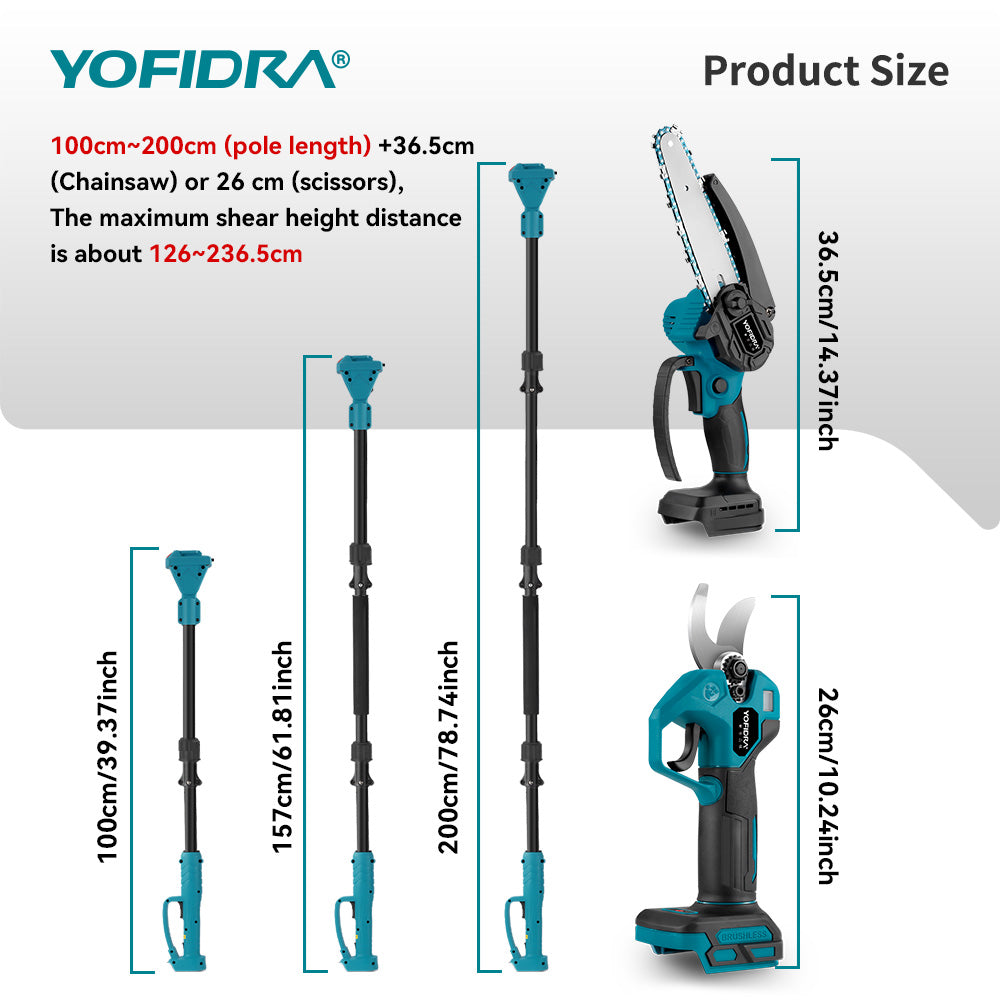 electric scissors for garden YOFIDRA Brushless Telescoping Pole Electric Chainsaw Scissors 3 IN 1 Garden Tree Pruning Power Tool For Makita 18V Battery, 2 Battery US Plug