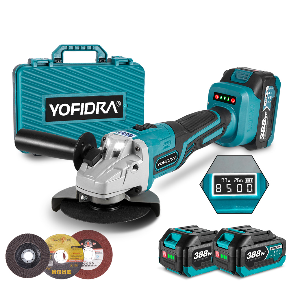 YOFIDRA 125mm M14 Brushless Angle Grinder with Digital Display - Compatible with Makita 18V Batteries