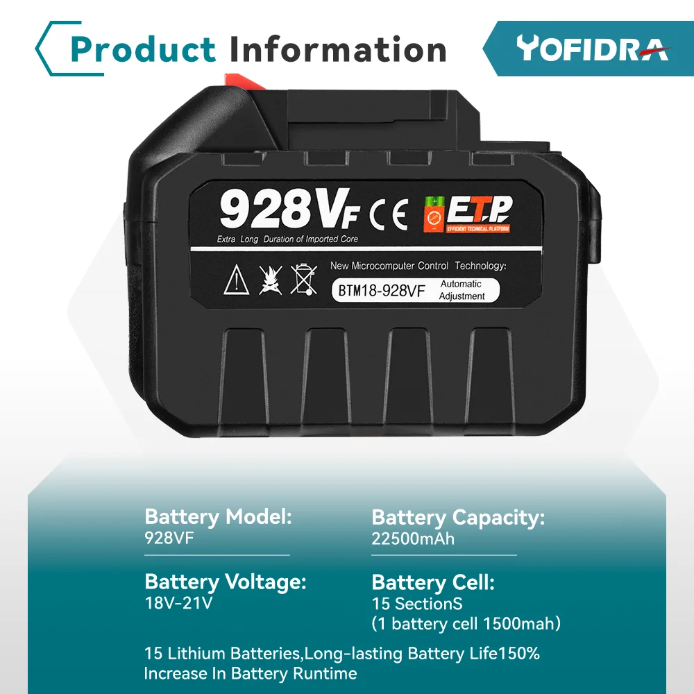 YOFIDRA Rechargeable Li-ion Battery For Makita 18V Electric Power Tool