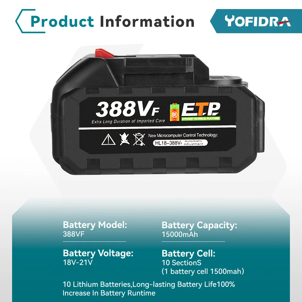 YOFIDRA 128VF/388VF/928VF Rechargeable Li-ion Battery For Makita 18V  Electric Power Tool