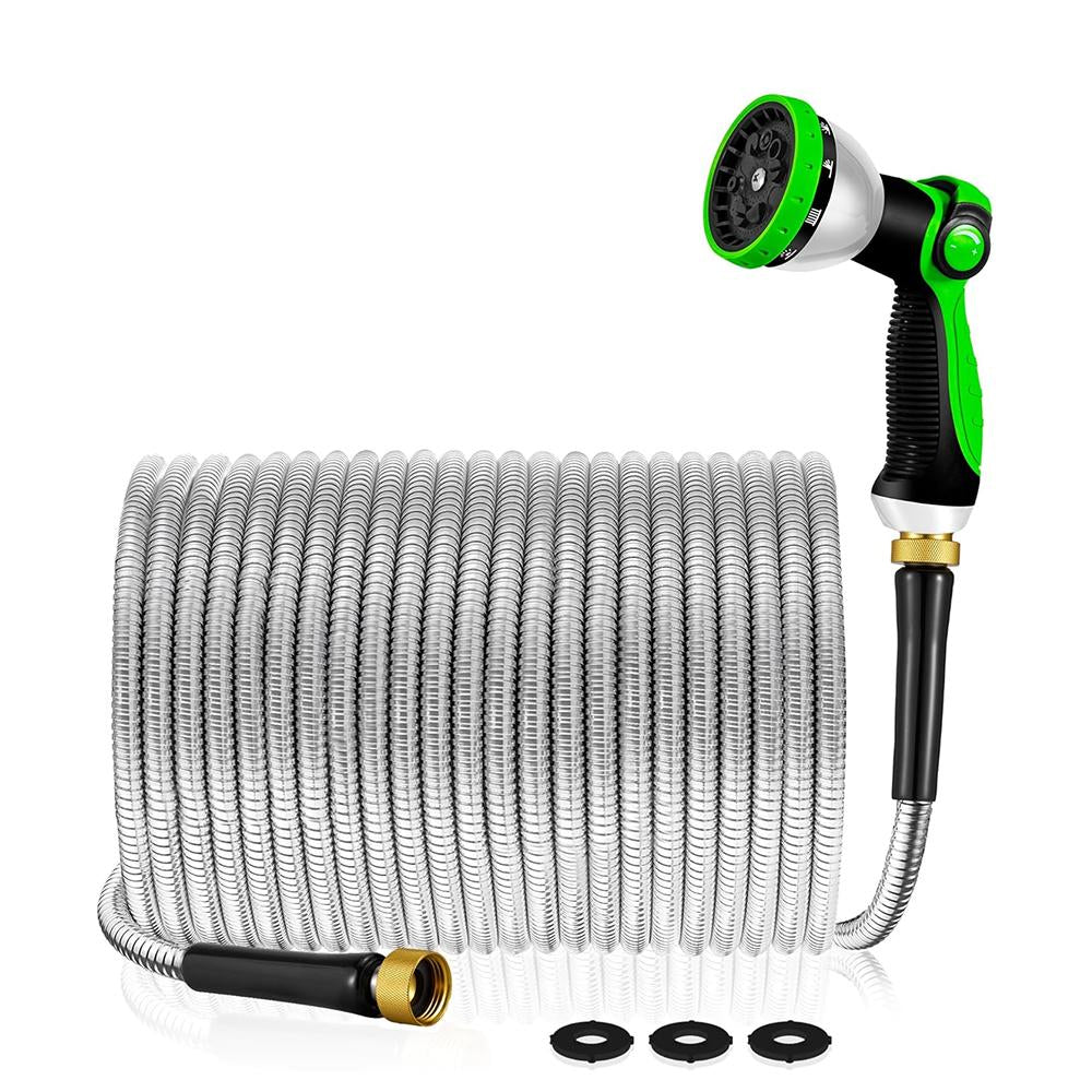 YOFIDRA Stainless Steel Garden Hose - Flexible, No-Kink Metal Water Hose with Sprayer for Home, Garden, Car Wash & Watering