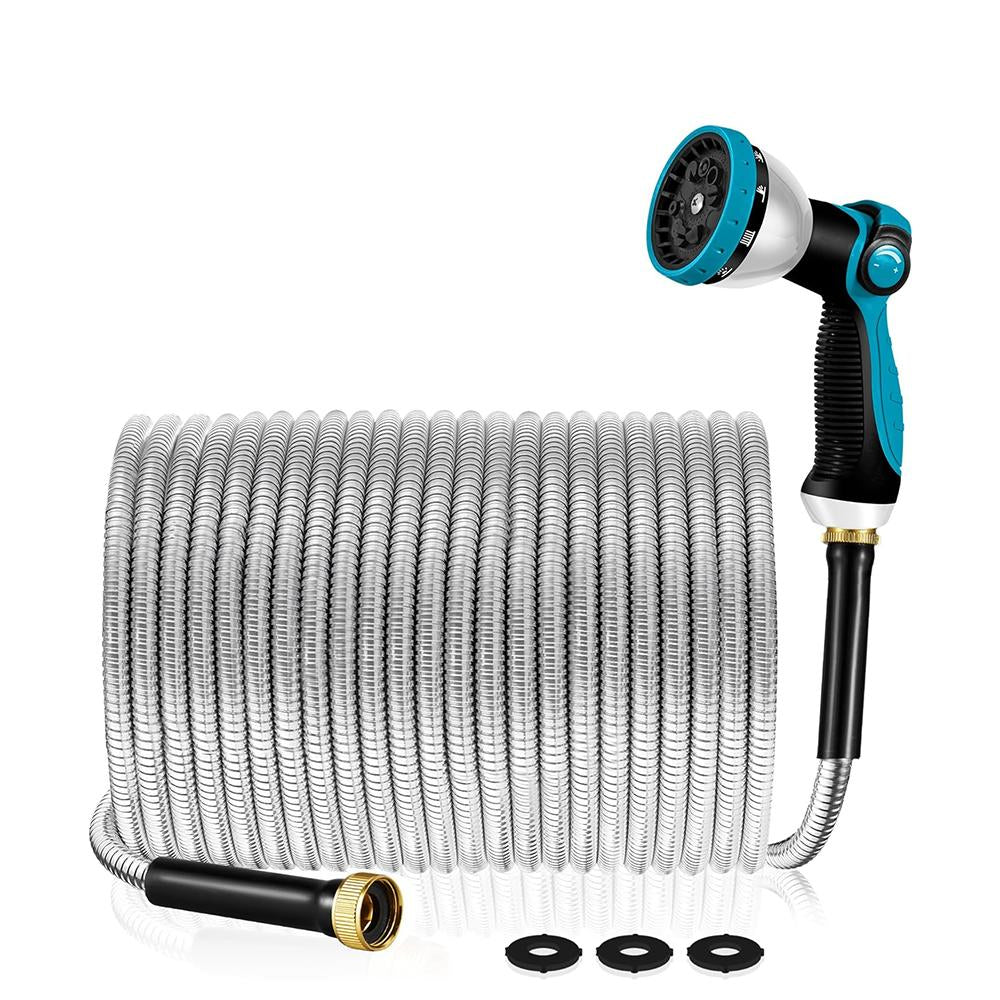 YOFIDRA Stainless Steel Garden Hose - Flexible, No-Kink Metal Water Hose with Sprayer for Home, Garden, Car Wash & Watering