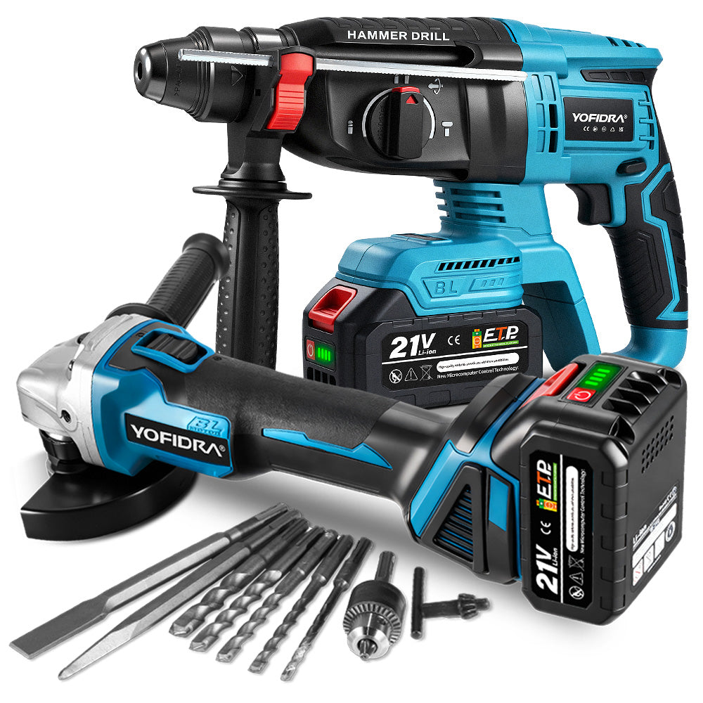 Kit de Amoladora Angular Brushless de 125 mm y Martillo Perforador Multifunción de 26 mm - Compatible con Baterías Makita de 18 V