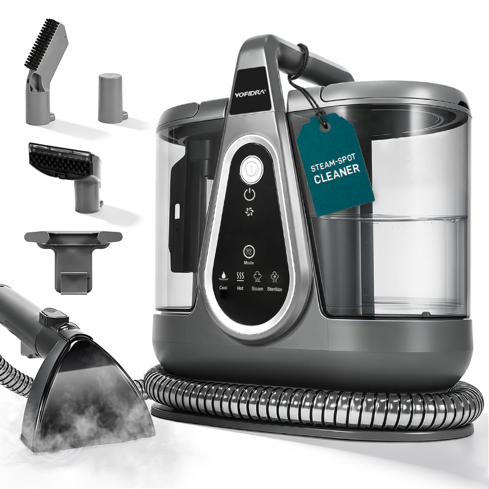 YOFIDRA Limpiador de Vapor para Tapicerías y Alfombras de 1250 W con Agua Caliente a 60 °C y Succión de 17 kPa