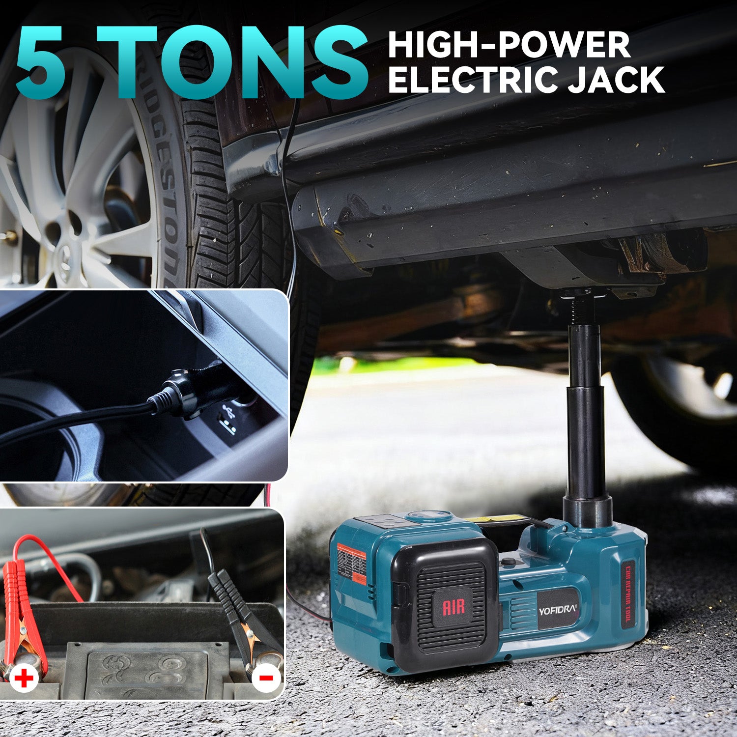 5 Ton 12V Electric Hydraulic Car Floor Jack Set – With Impact Wrench & Tire Inflator – SUV Truck
