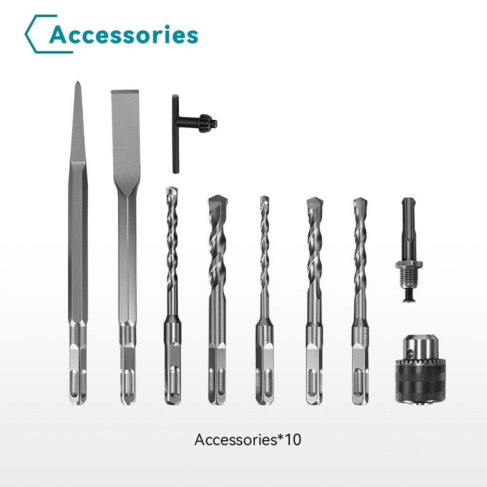 YOFIDRA 10PCS Square-Shank Drill Bit Accessory Set for 26mm SDS-Plus Rotary Hammer Drill