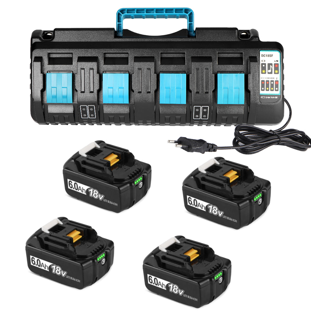 YOFIDRA 6.0Ah & 9.0Ah Lithium Ion Battery Kit with 4-Slot Charger for Makita 18V