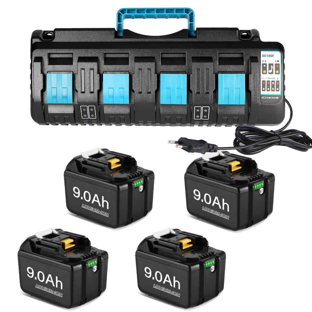 YOFIDRA 6.0Ah & 9.0Ah Lithium Ion Battery Kit with 4-Slot Charger for Makita 18V