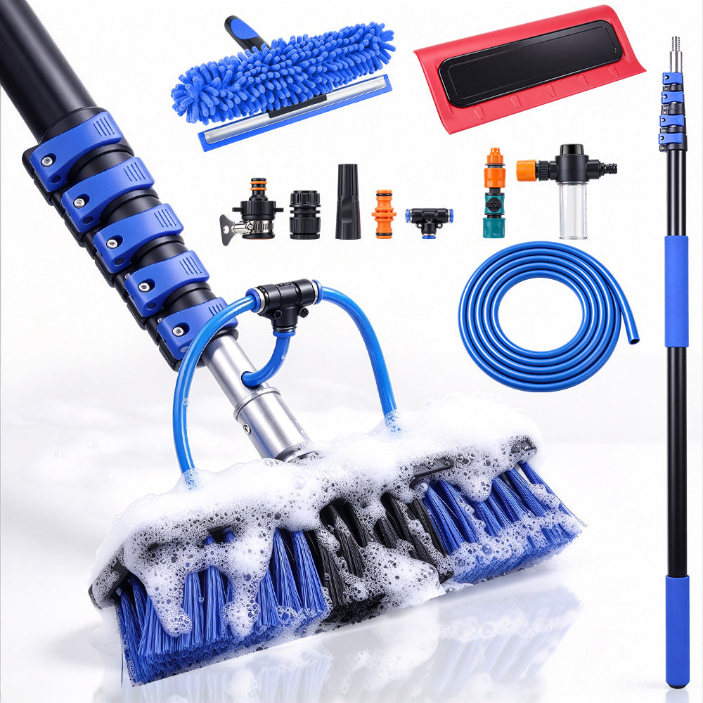 YOFIDRA 4.8m Telescopic Cleaning Pole Kit with Water-Fed Brush, Window Squeegee & Snow Scraper