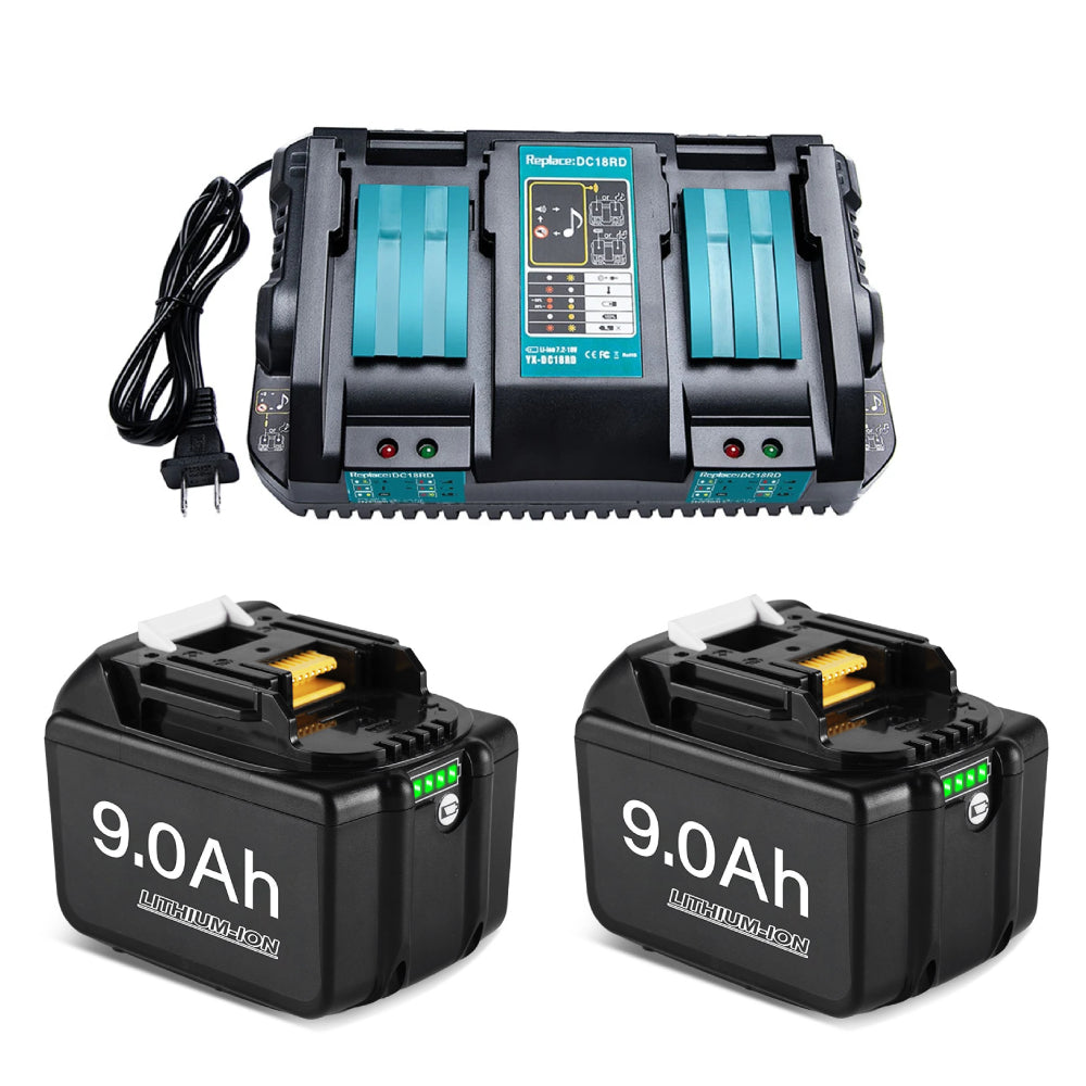 YOFIDRA 6.0Ah & 9.0Ah Lithium Ion Battery Kit with 2-Slot Charger for Makita 18V