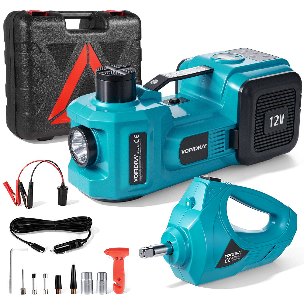 YOFIDRA 12V 5-Ton Digital Hydraulic Jack Kit with Tire Inflator & Impact Wrench, 480N·m