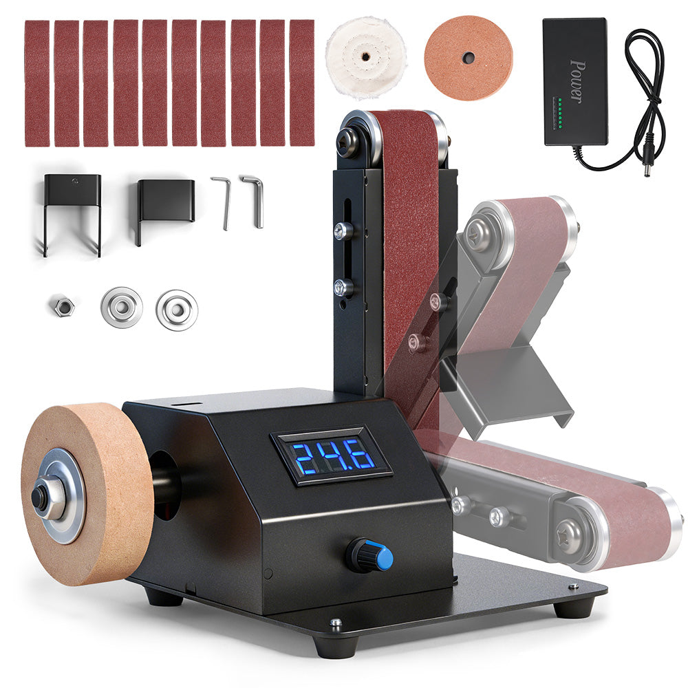YOFIDRA Mini Belt Sander, 7-Speed Precision Grinder & Knife Sharpener, Adjustable 0–90° Arm