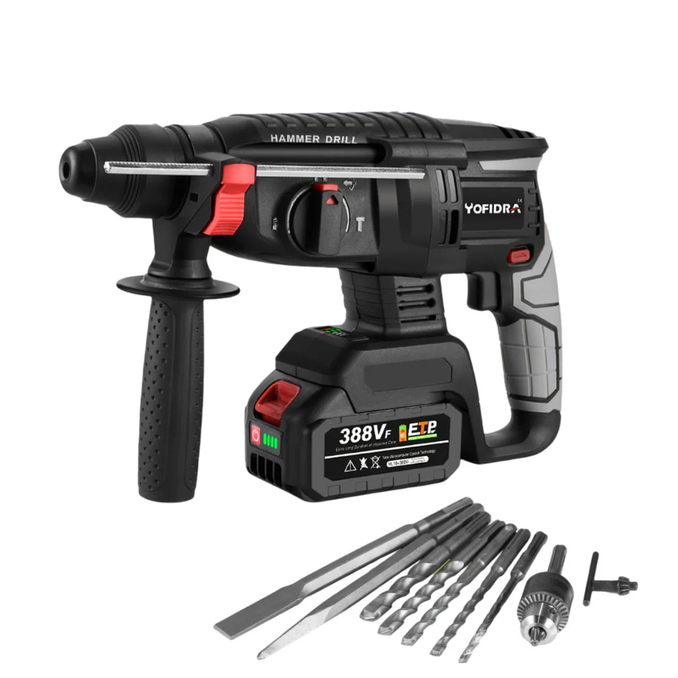 YOFIDRA 26mm Brushless Electric Hammer Drill Cordless with 10 Accessories Compatible with Makita 18V Batteries